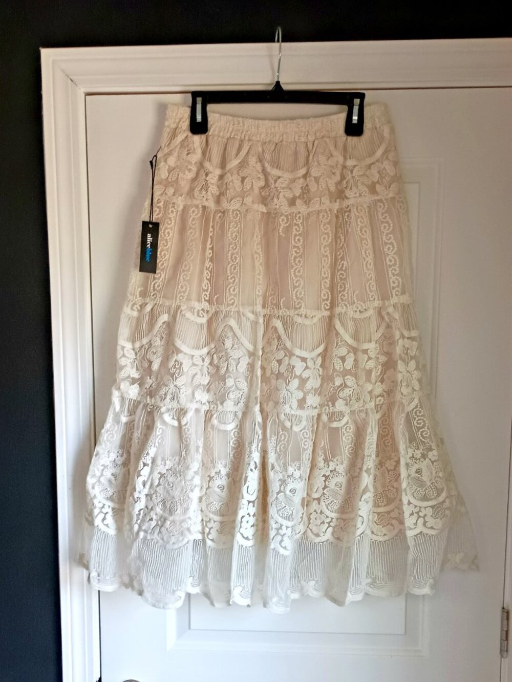 NEW! BOHO ROMANCE Embroidered LACE MIDI SKIRT - Picture 4 of 6